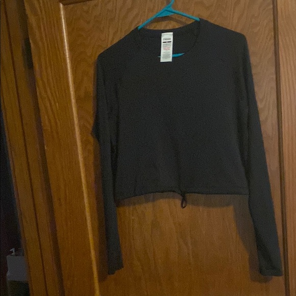Gymshark Tops - Gymshark Black Crop Long Sleeve Top with Drawstring Hemline Woman Medium